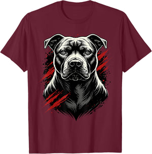 Pitbull Portrait Grunge Splatter American Bully Ink Style T-Shirt - T-Shirt | Maroon