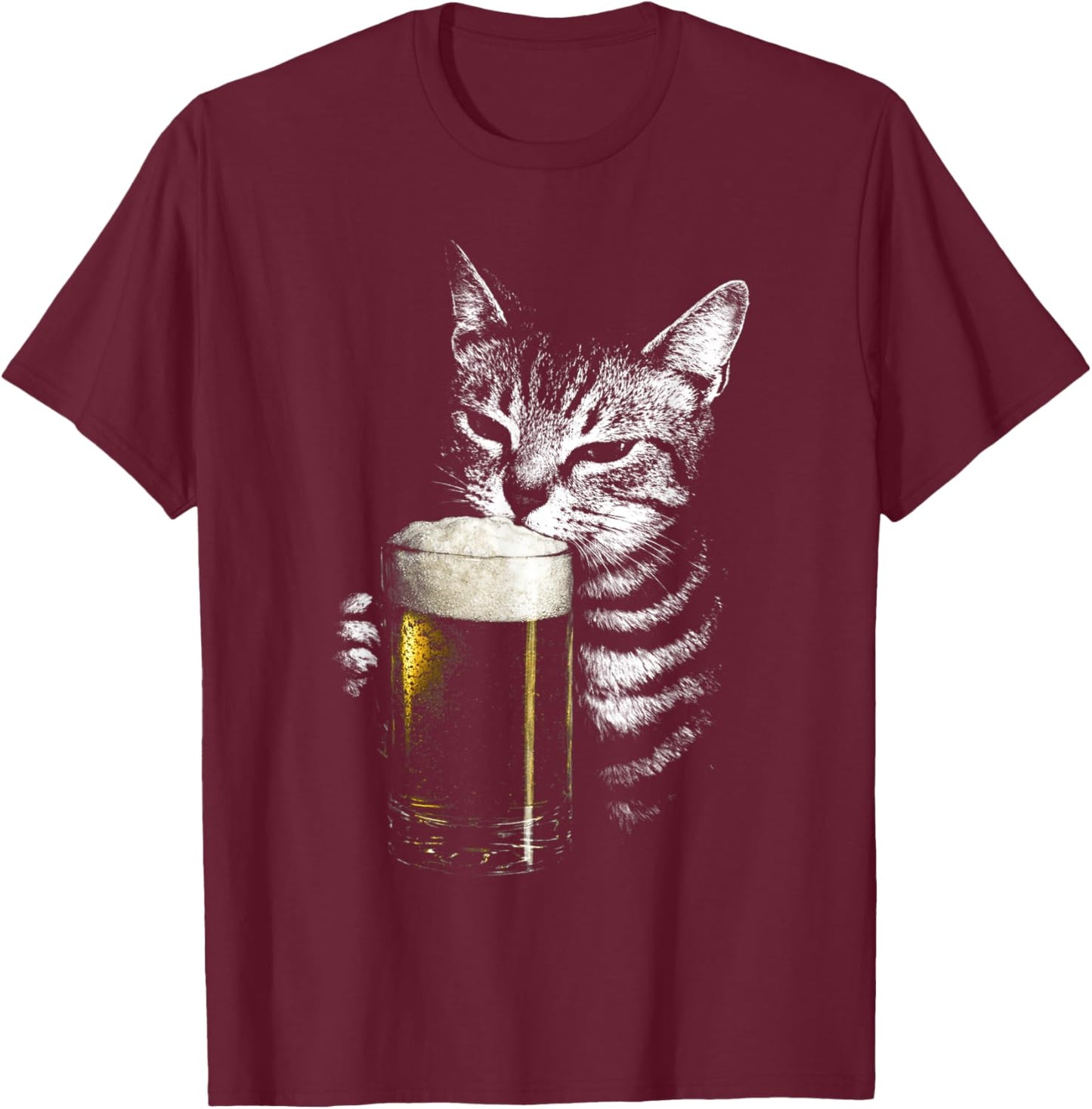Cat Beer Y2k Vintage 90s Funny Cat with Beer Humor Animal T-Shirt - T-Shirt | Maroon
