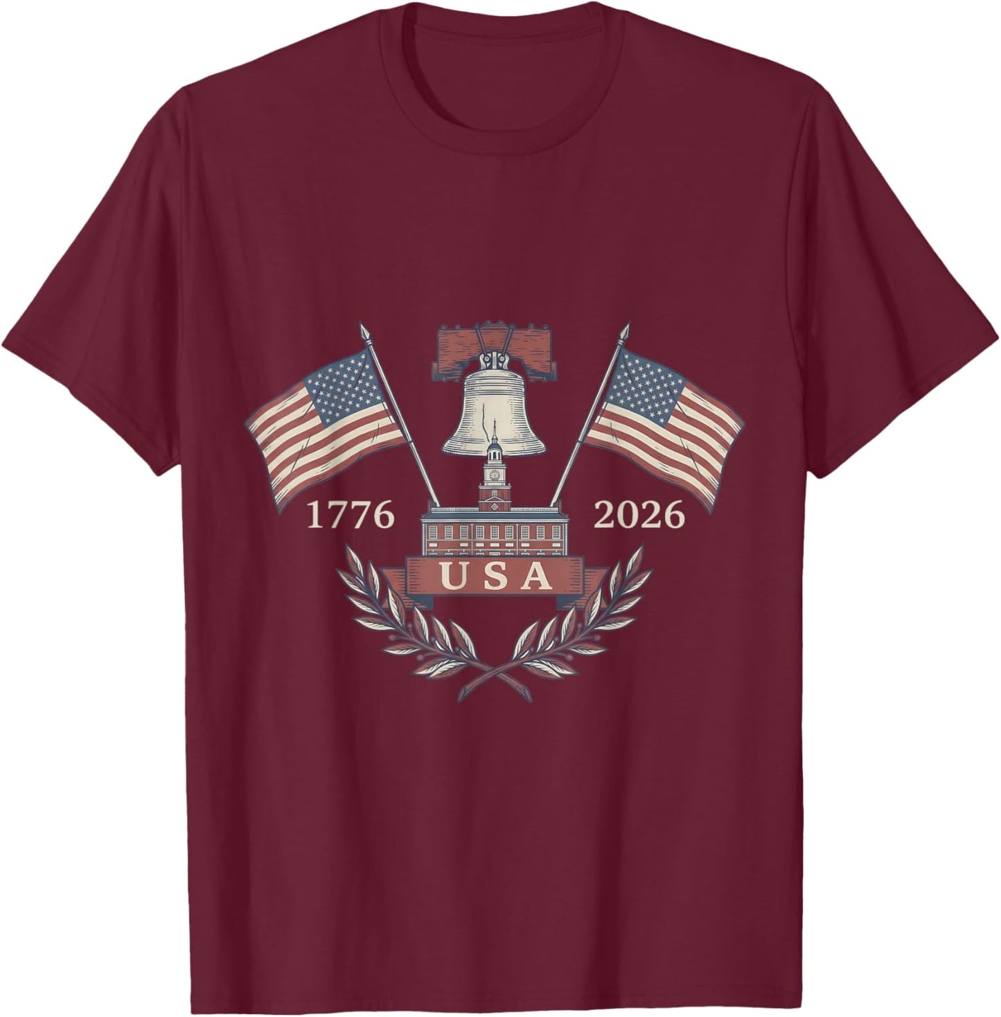 America’s 250th Birthday: 1776-2026 Liberty Bell T-Shirt - T-Shirt | Maroon
