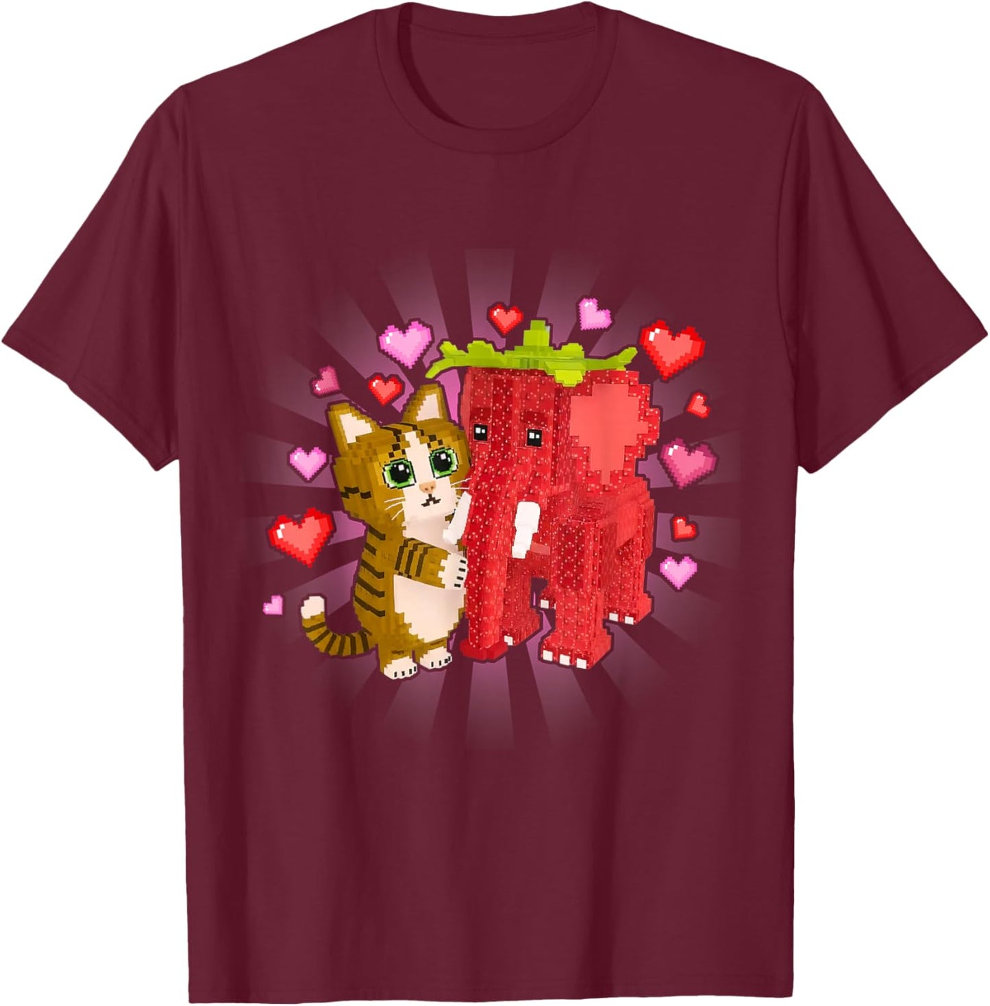Meowl Strawberry Elephant OG Brainrot Valentine Hearts T-Shirt - T-Shirt | Maroon