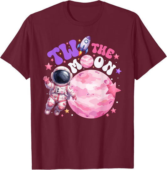 Two The Moon Astronaut 2 Years Old Girl Toddler T-Shirt - T-Shirt | Maroon