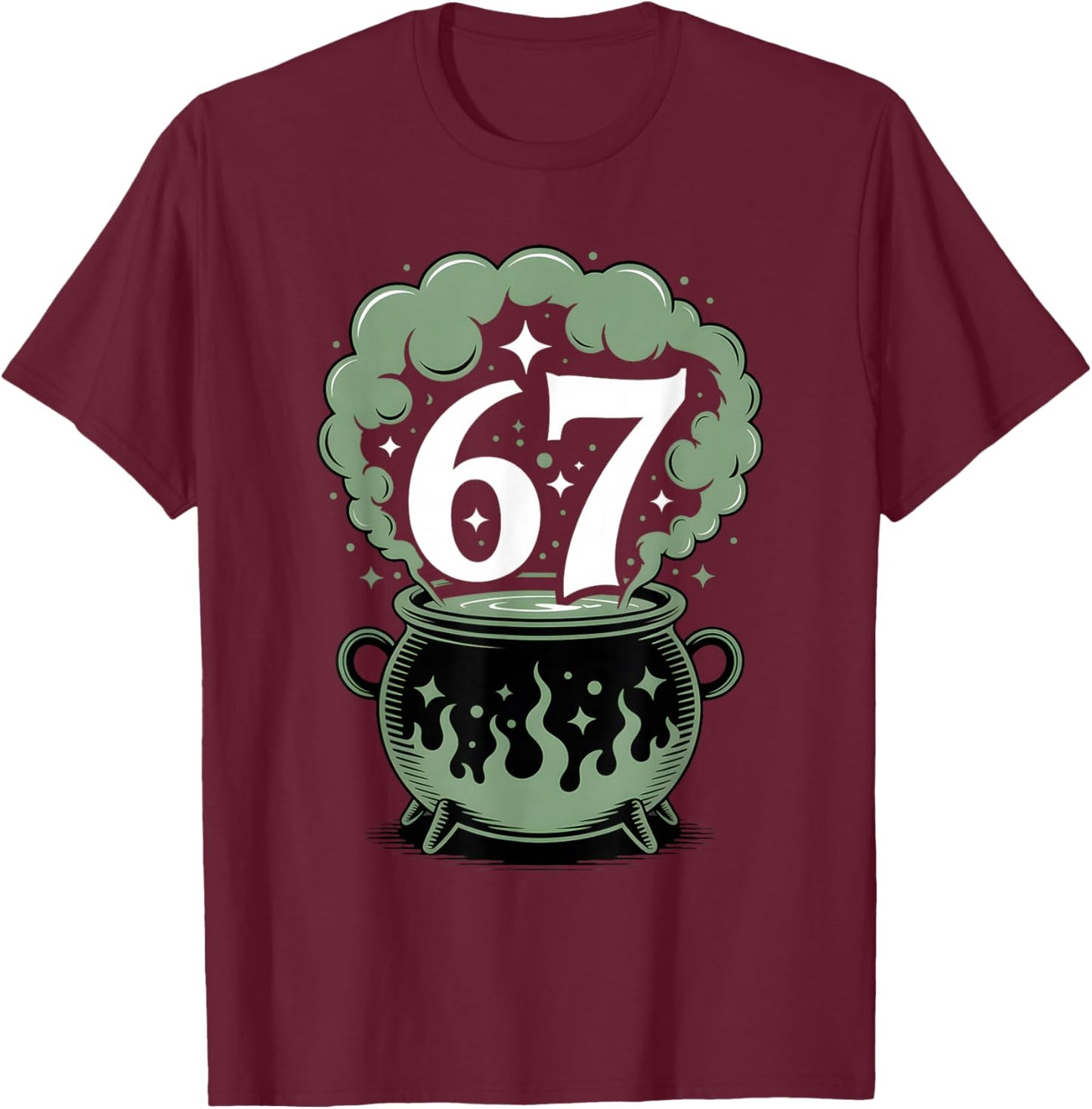 Witch Six Seven 6 7 Halloween Brainrot Meme 67 Funny T-Shirt - T-Shirt | Maroon