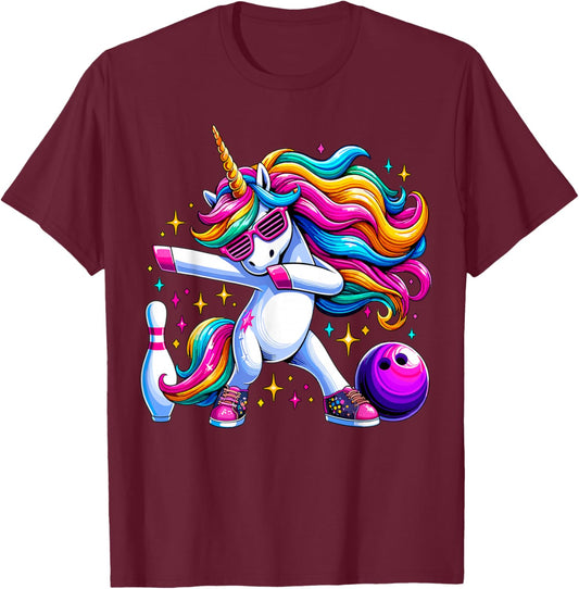 Unicorn Dabbing Bowling Squad Birthday T-Shirt - T-Shirt | Maroon