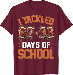 100 Days of School Football 67 Drip 100th Day of School T-Shirt - T-Shirt | Maroon