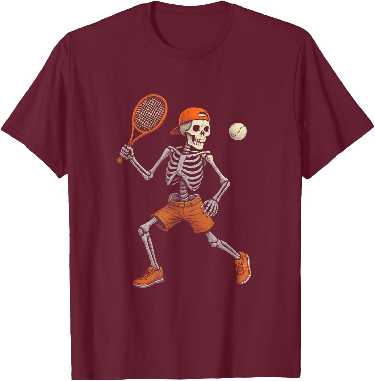 Halloween Skeleton Playing Tennis Spooky Sports Men Boys T-Shirt - T-Shirt | Maroon