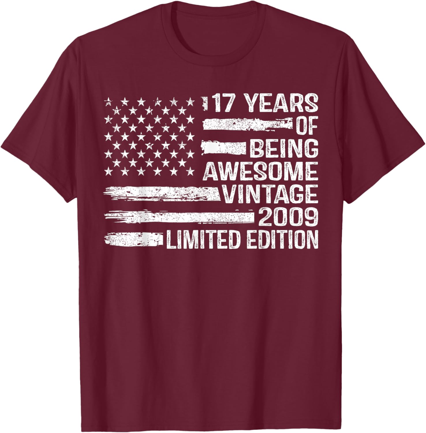 17 Years Old Birthday Vintage American Flag 17th Birthday T-Shirt - T-Shirt | Maroon