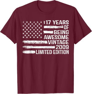 17 Years Old Birthday Vintage American Flag 17th Birthday T-Shirt - T-Shirt | Maroon