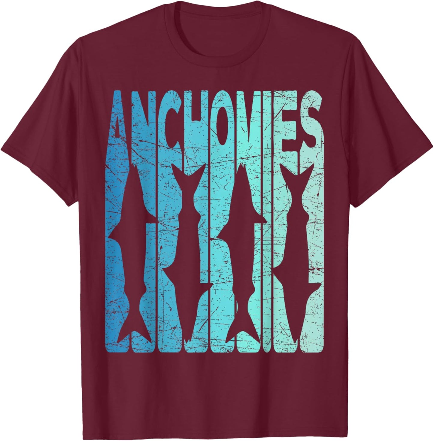 Anchovies Vintage Anchovies Fishing Retro Seafood T-Shirt - T-Shirt | Maroon