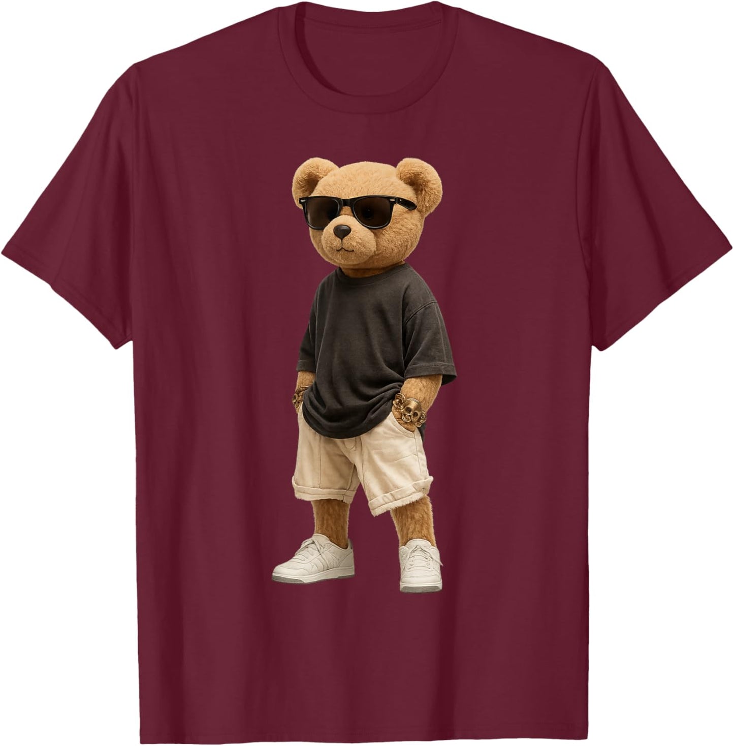 Streetwear Graphic Colorful Hip Hop Teddy Bear Cool Rapper T-Shirt - T-Shirt | Maroon