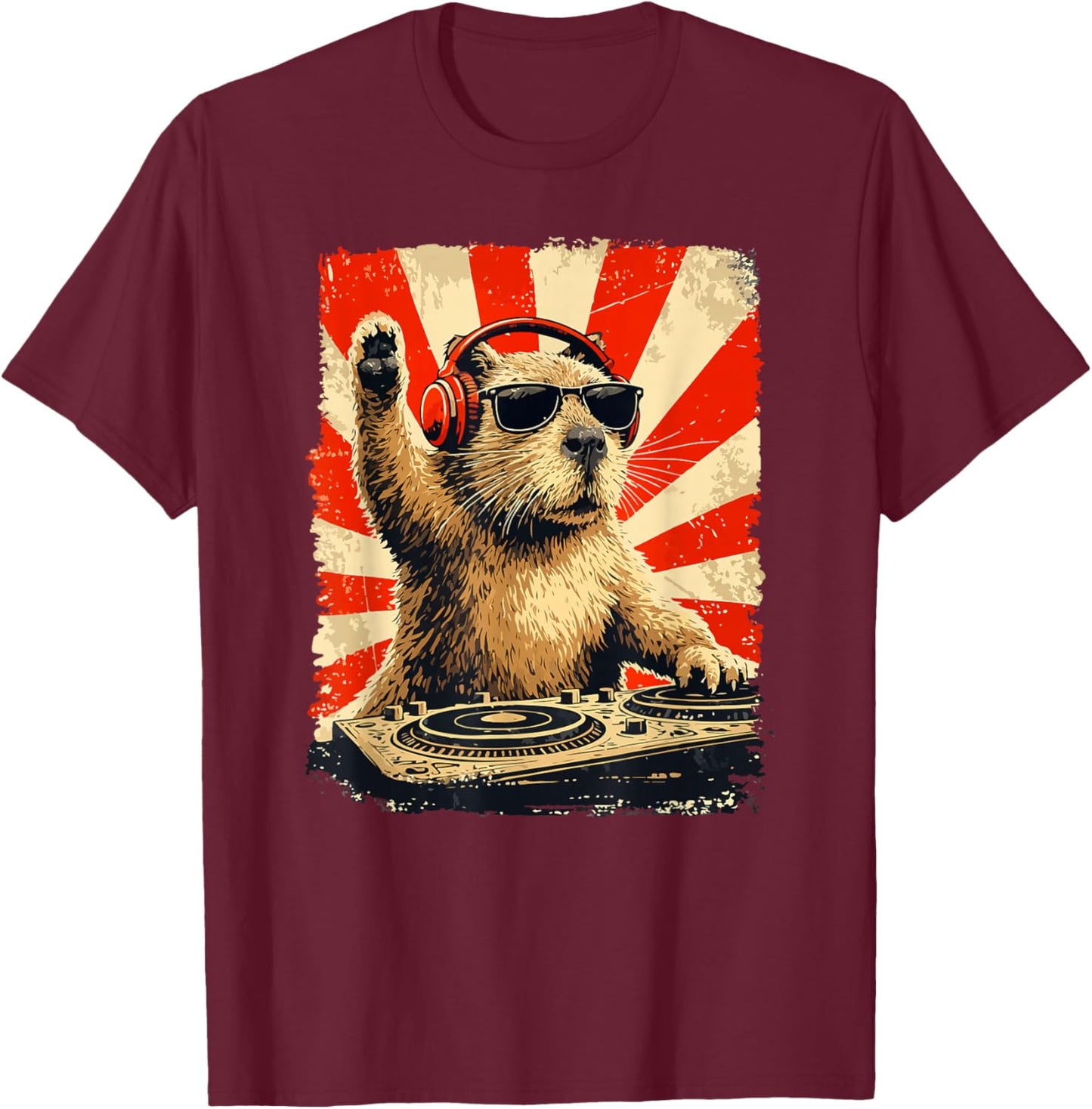 DJ Capybara Disco Sound Tech Headphone Music Capybara Gifts T-Shirt - T-Shirt | Maroon