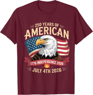 Years of Freedom American Flag Design 250 Celebration 2026 T-Shirt - T-Shirt | Maroon