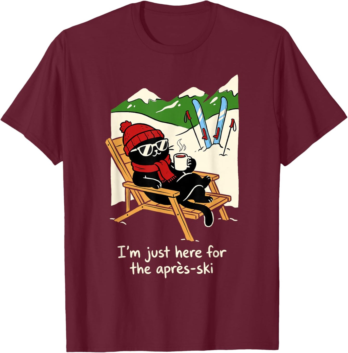 Après-ski Cat Skiing Men Women Kids Funny Après-ski T-Shirt - T-Shirt | Maroon