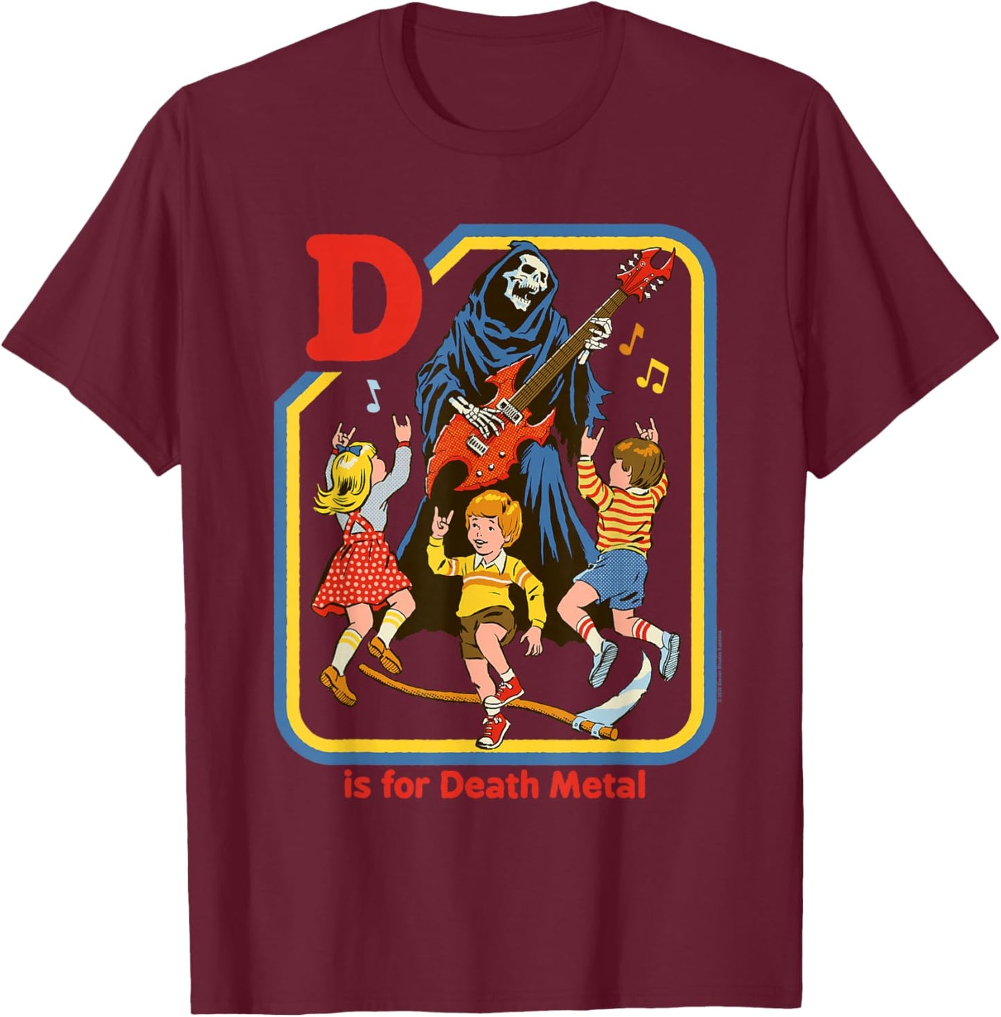 Steven Rhodes D is for Death Metal Grim Reaper Retro Humor T-Shirt - T-Shirt | Maroon