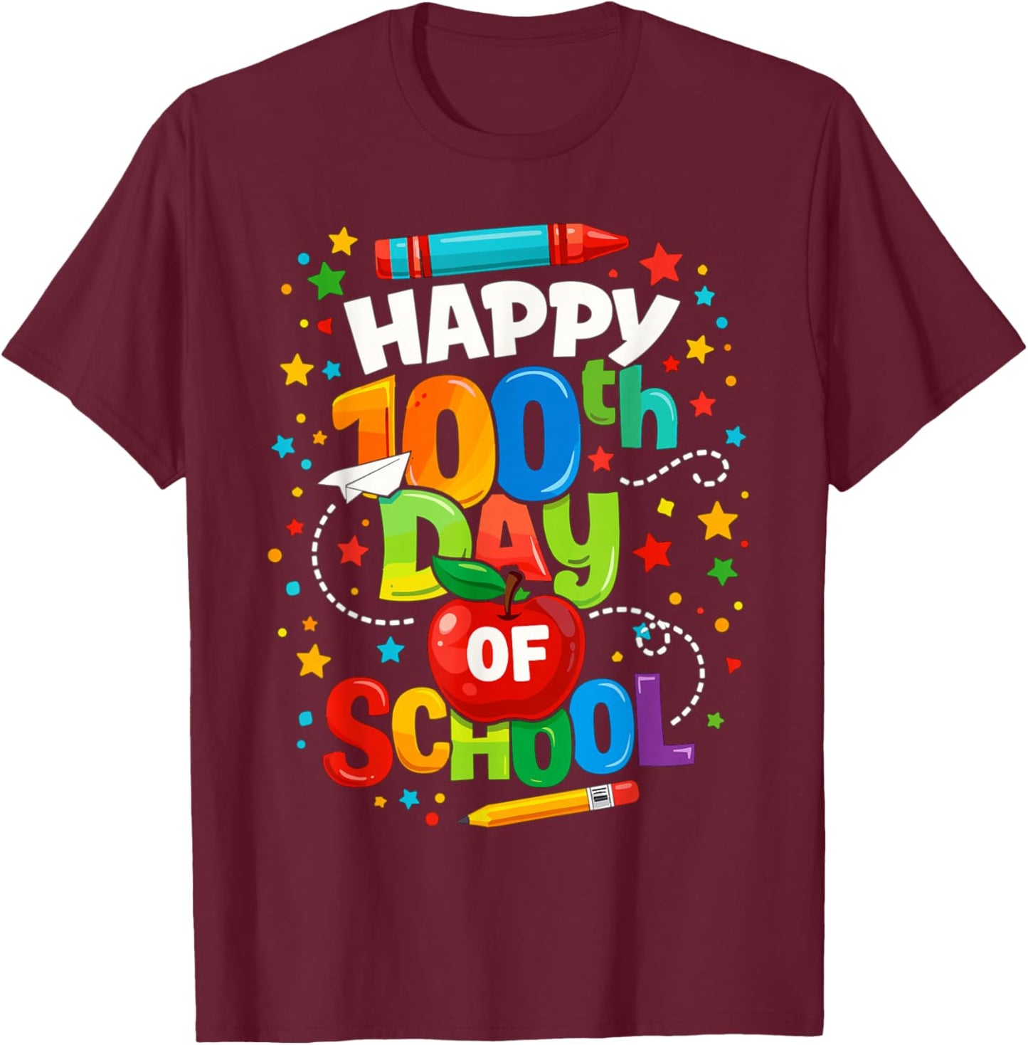 Happy 100th Day of School Cute for Kids Students Teachers T-Shirt - T-Shirt | Maroon