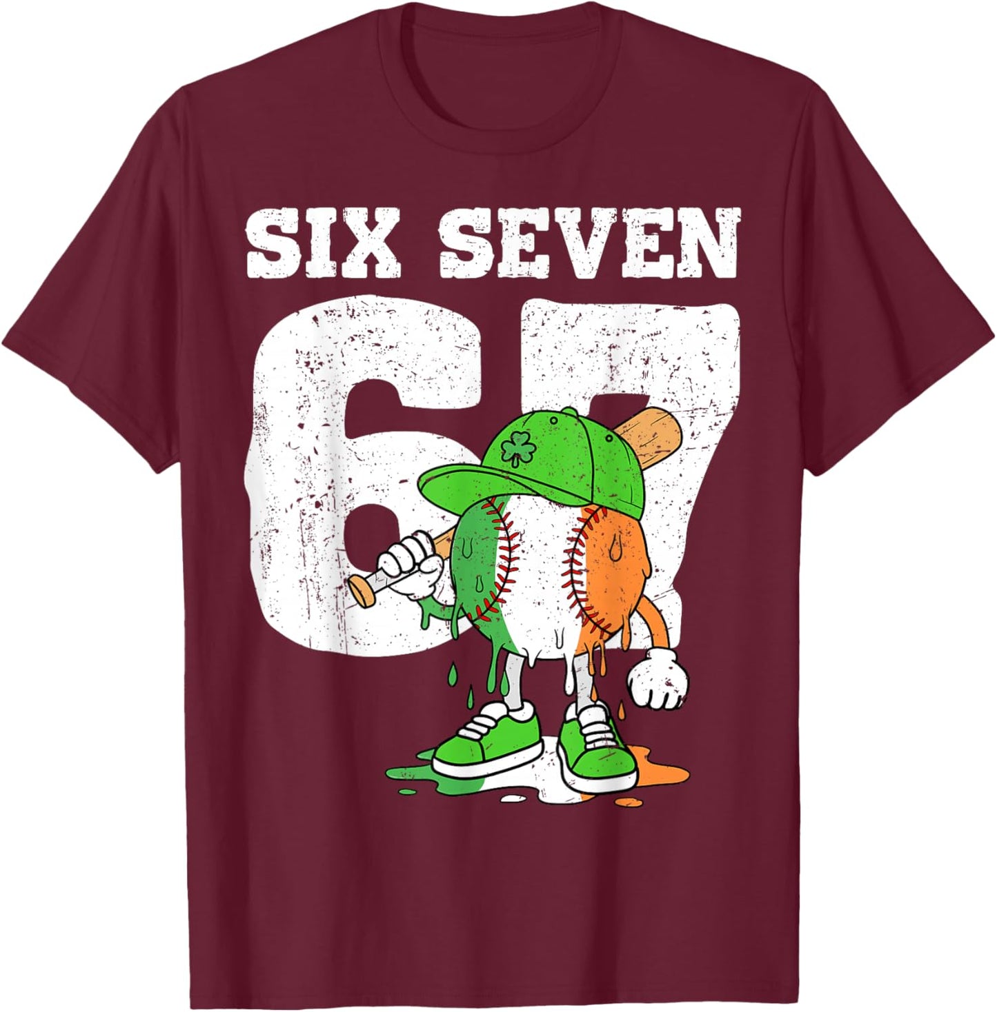 Boys St Patricks Day 67 Six Seven Baseball Ice Cream Drip T-Shirt - T-Shirt | Maroon