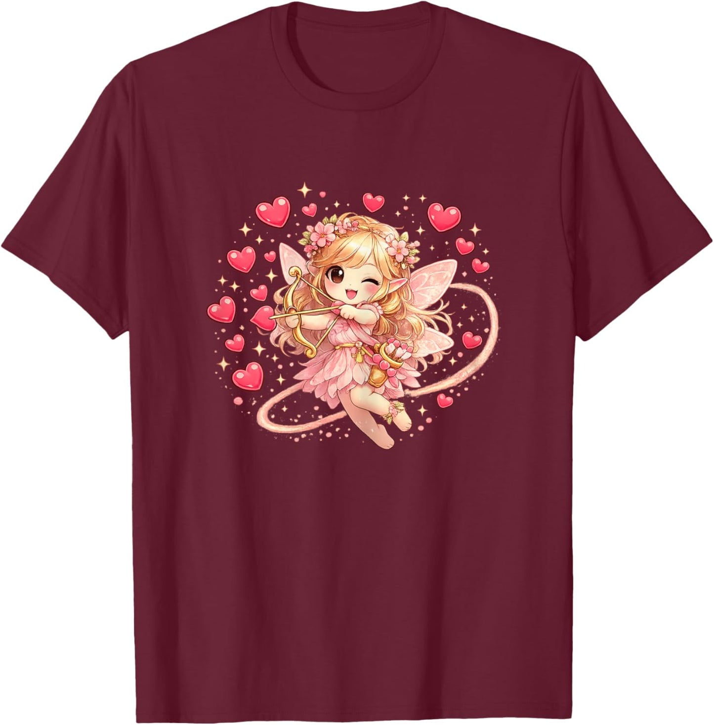 Cute Fairy Valentine Day Outfit Hearts Arrow Love for Girl T-Shirt - T-Shirt | Maroon
