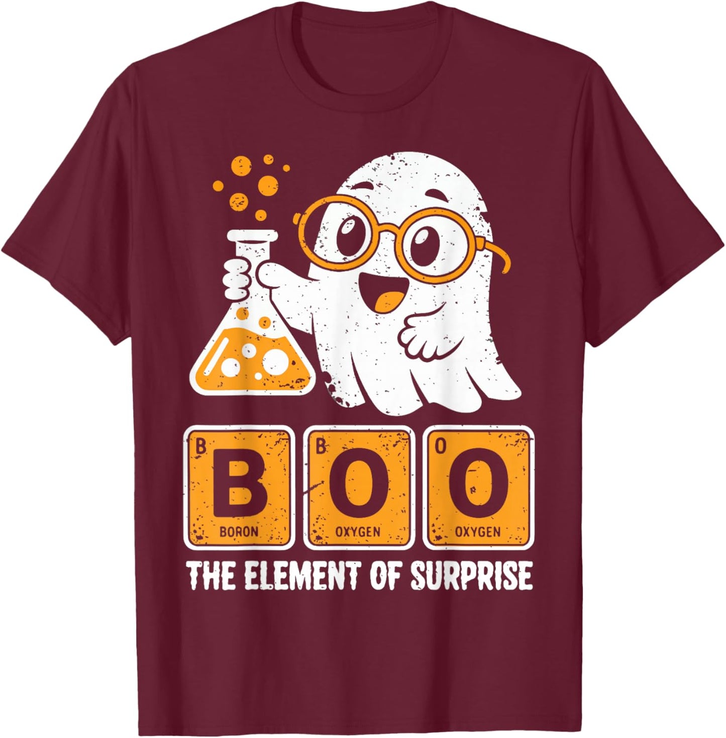 Boo Ghost Chemistry Pun Science Periodic Table Halloween T-Shirt - T-Shirt | Maroon