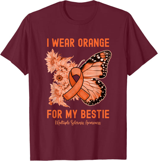 I Wear Orange for My Bestie Multiple Sclerosis Awareness T-Shirt - T-Shirt | Maroon