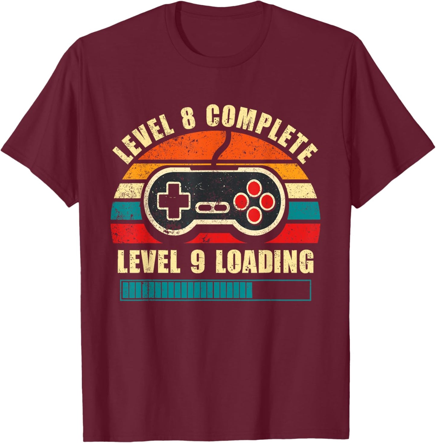 8th Anniversary Level 8 Complete Vintage Gaming Couple T-Shirt - T-Shirt | Maroon