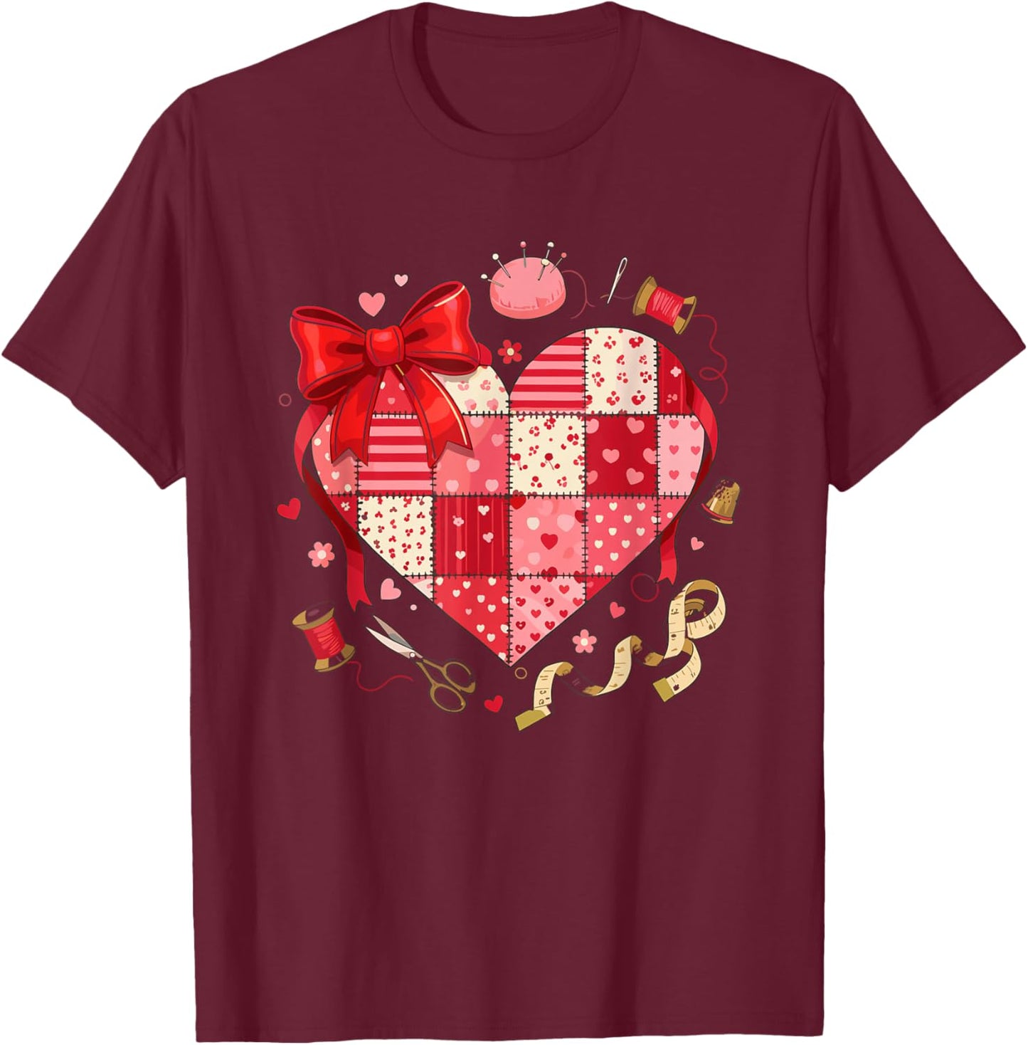 Patchwork Heart Quilting Vintage Country Charm T-Shirt - T-Shirt | Maroon