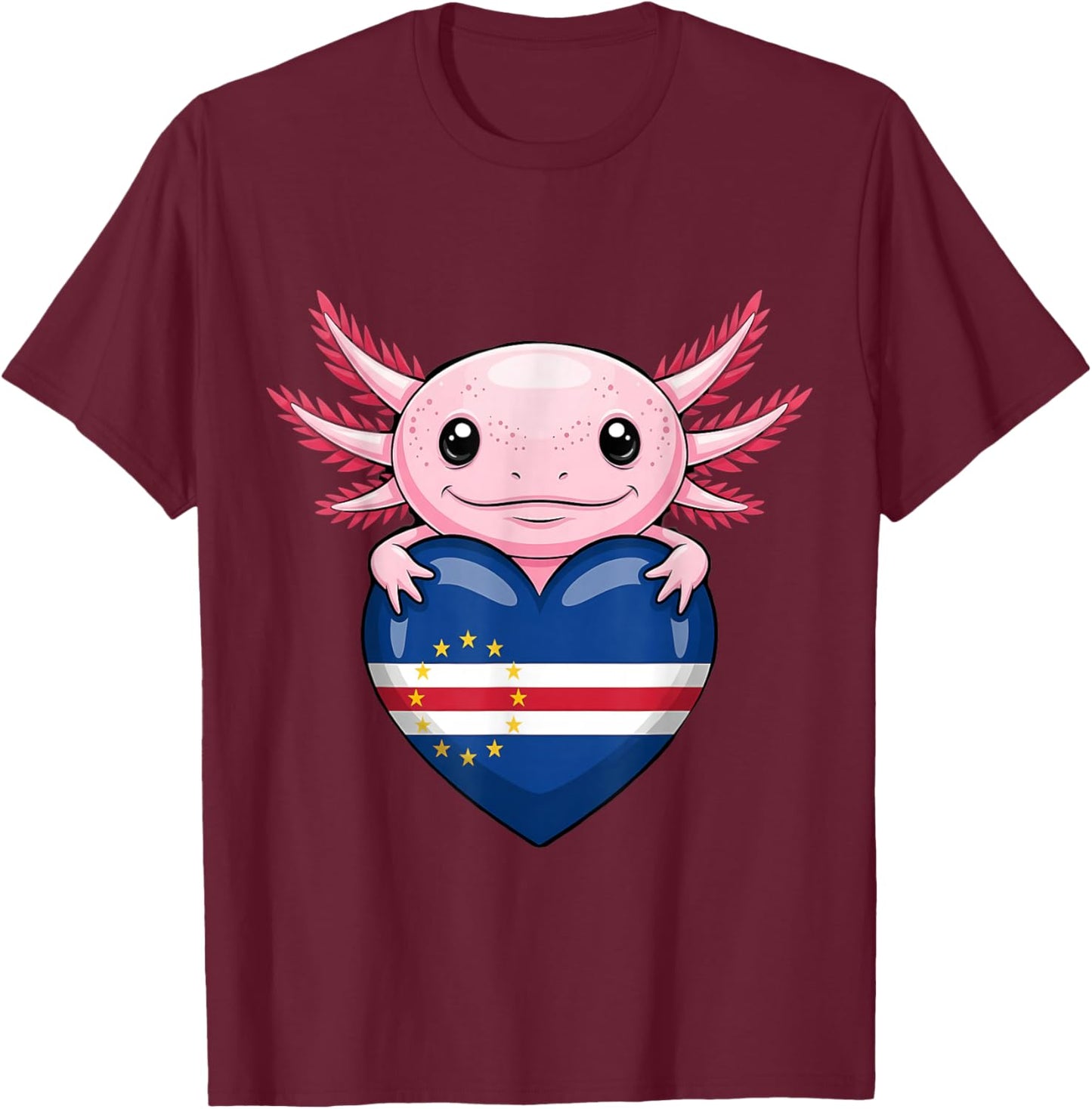 Cape Verde Roots Axolotl Cabo Verde Cape Verdean Flag T-Shirt - T-Shirt | Maroon