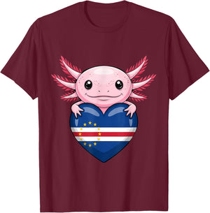 Cape Verde Roots Axolotl Cabo Verde Cape Verdean Flag T-Shirt - T-Shirt | Maroon