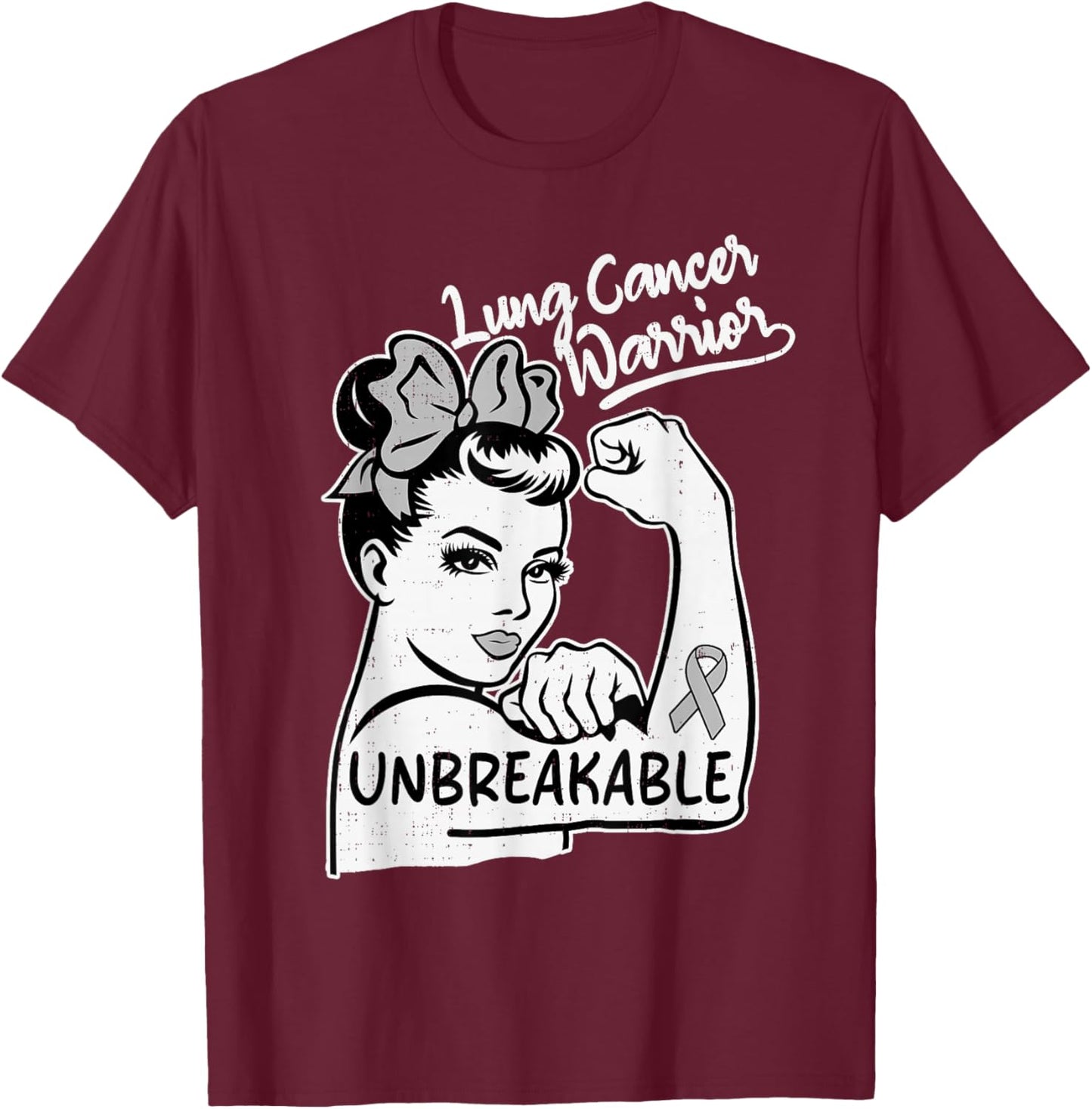 Lung Cancer Warrior Awareness Survivor White Ribbon T-Shirt - T-Shirt | Maroon