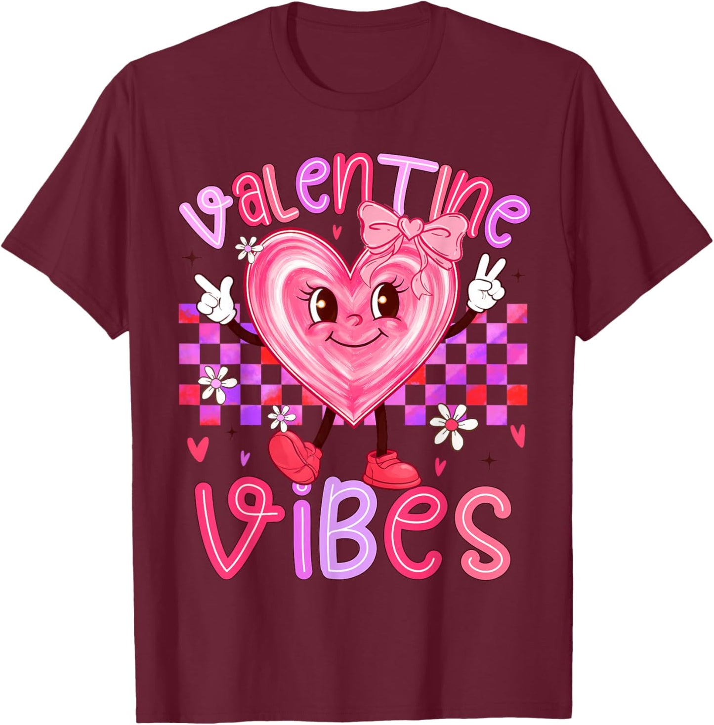 Valentine Vibes Cute Girl Happy Valentines Day Preppy T-Shirt - T-Shirt | Maroon