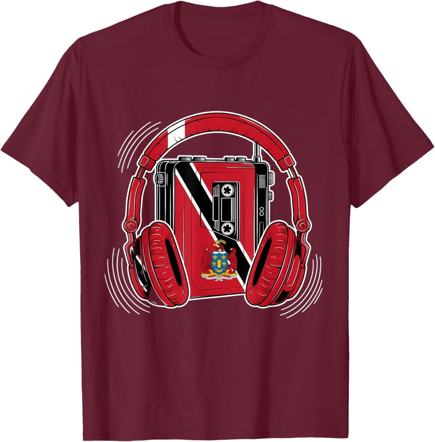 Trinidad and Tobago Flag Headphones Trini Roots Trinidadian T-Shirt - T-Shirt | Maroon