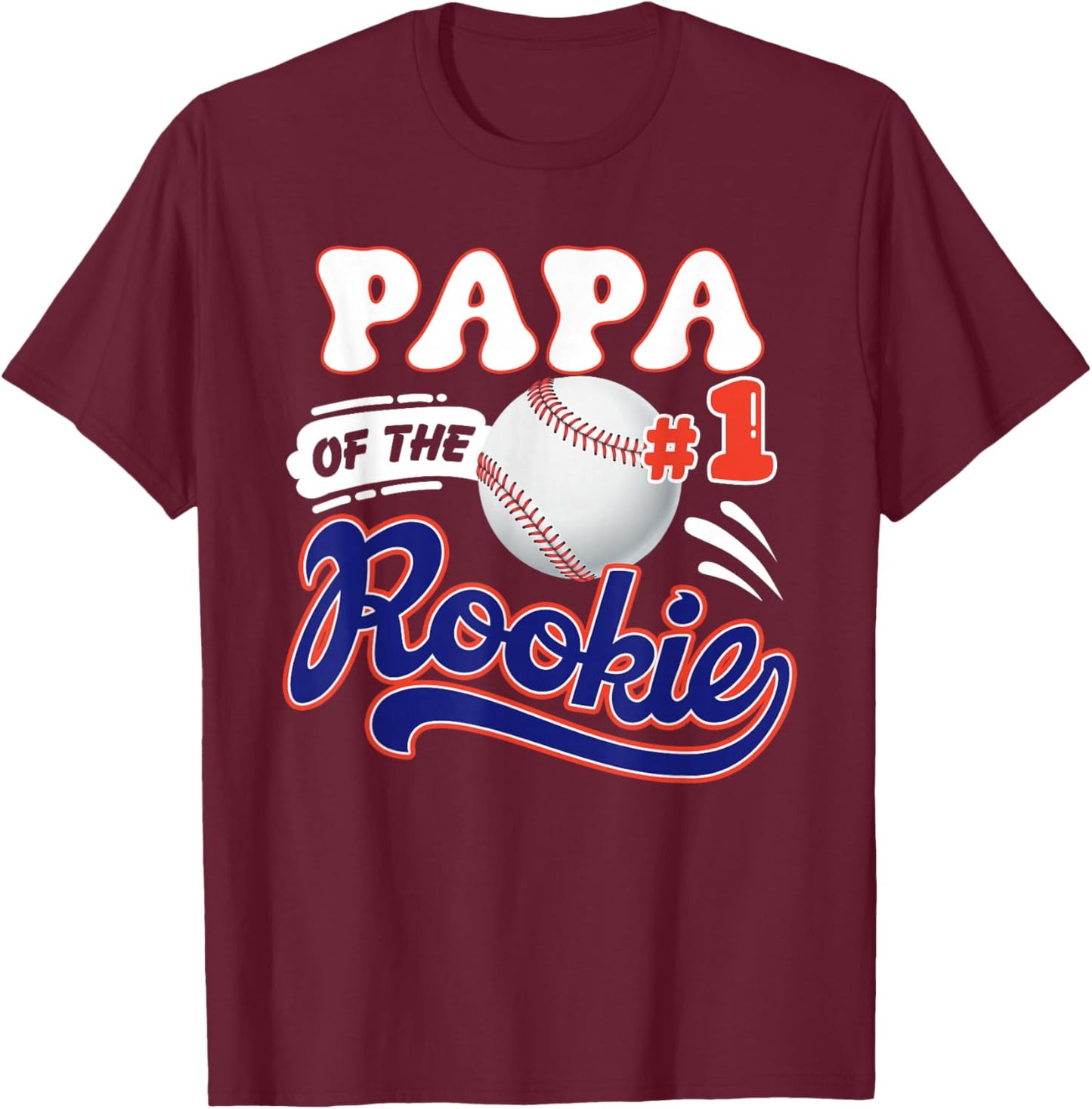 Papa Rookie of Year 1st Birthday Baseball Theme Matching T-Shirt - T-Shirt | Maroon