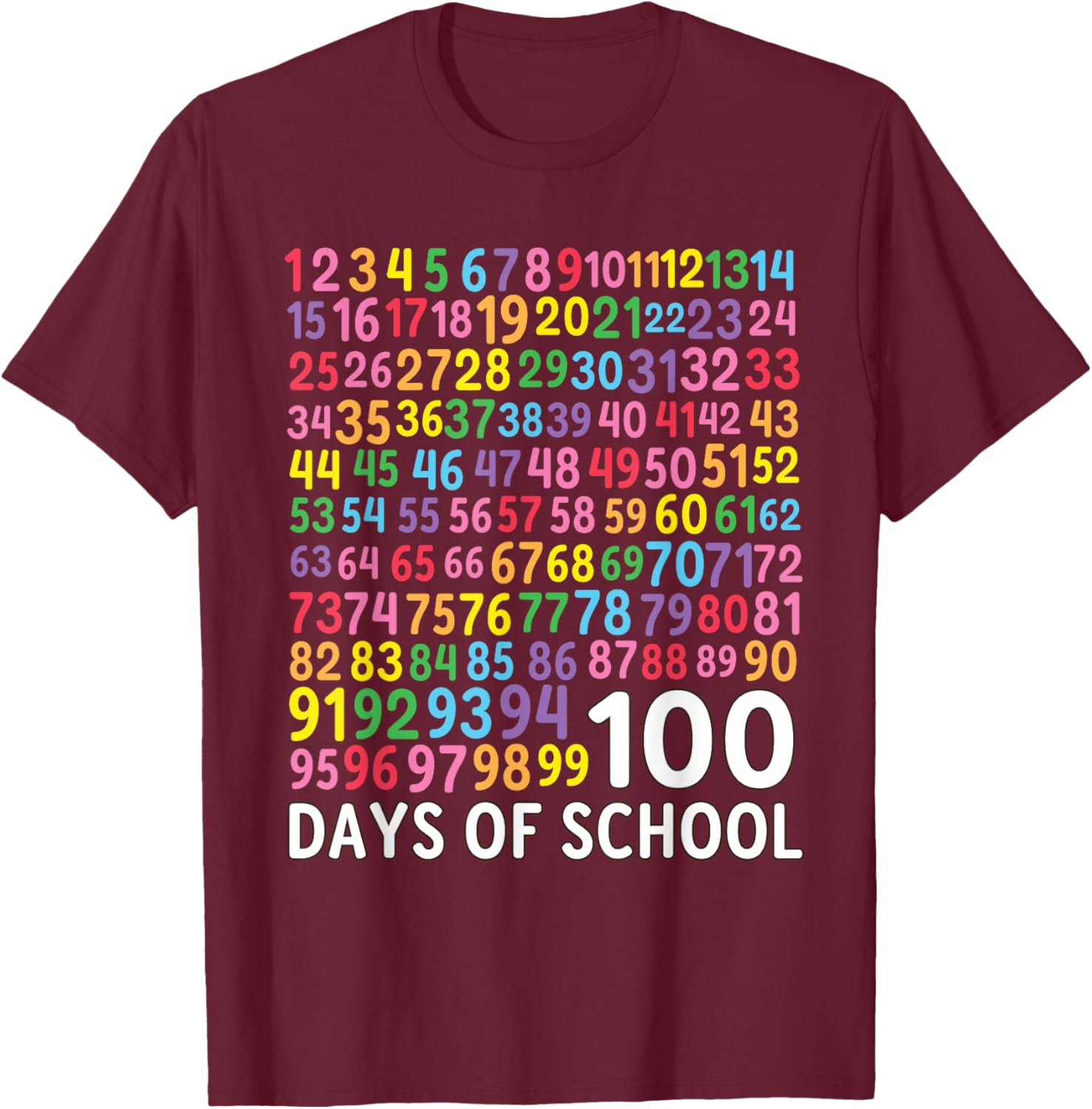 100th Day School Numbers Counting Celebration T-Shirt - T-Shirt | Maroon