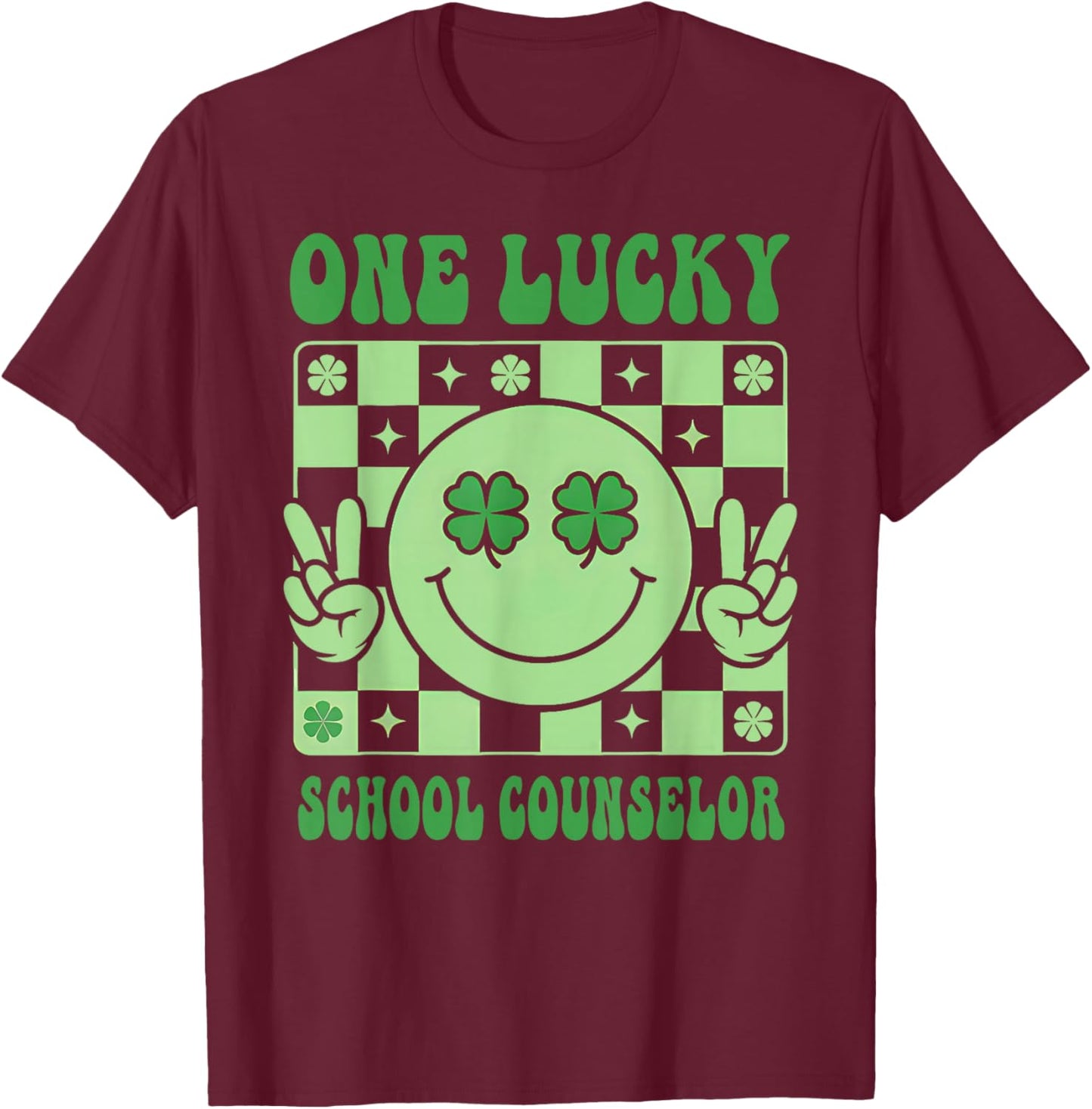 Groovy Shamrock One Lucky School Counselor St Patricks Day T-Shirt - T-Shirt | Maroon