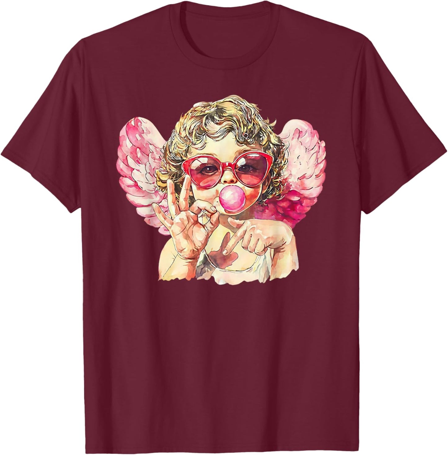 Cute Cupid 67 Trend Bubblegum Pink Valentine Art T-Shirt - T-Shirt | Maroon