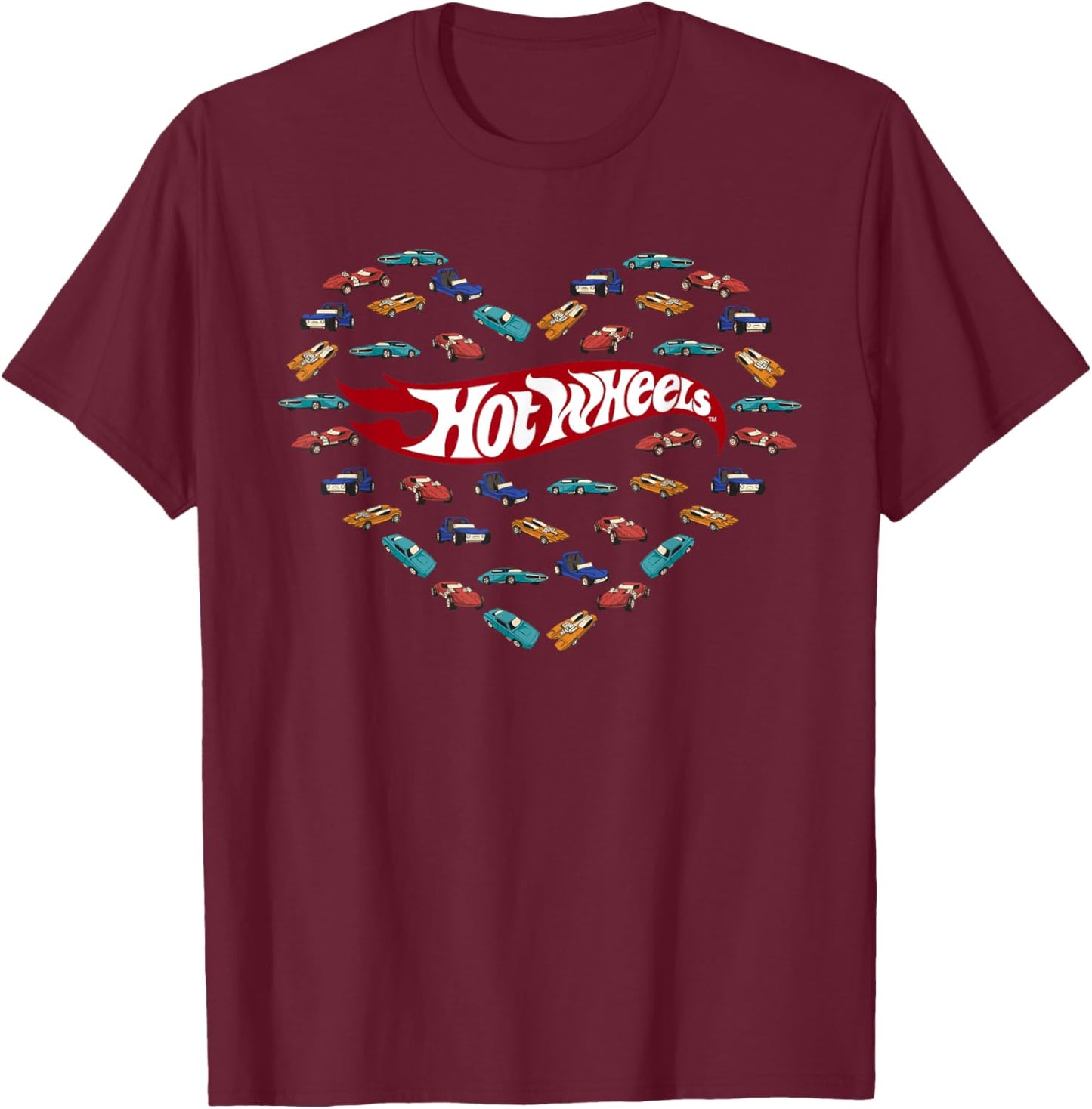 Hot Wheels Valentine's Day Heart with Cars T-Shirt - T-Shirt | Maroon