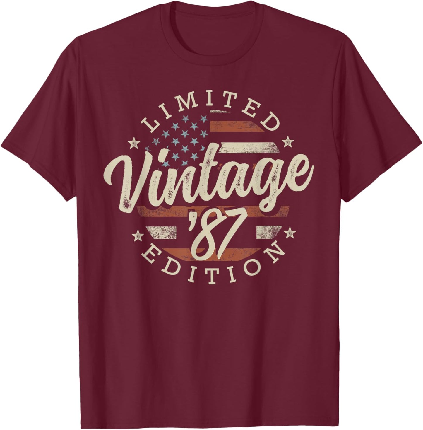 Vintage 1987 Limited Edition USA Flag 38th Birthday T-Shirt - T-Shirt | Maroon