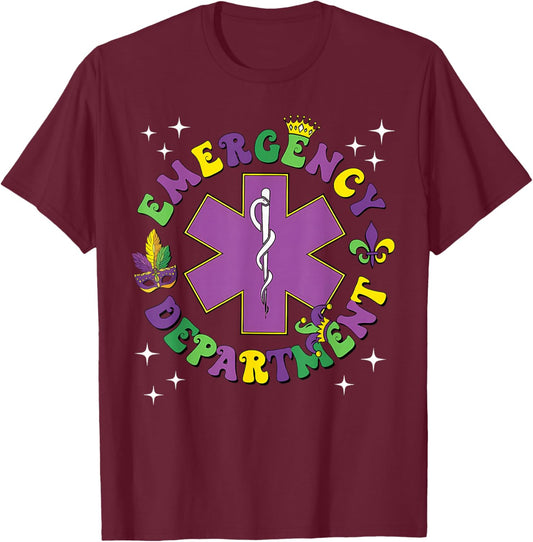Mardi Gras Emergency Department Nurse New Orleans Nursing T-Shirt - T-Shirt | Maroon