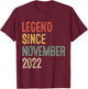 Legend November 2022 3rd Birthday Boy Girl 3 Year Old T-Shirt - T-Shirt | Maroon