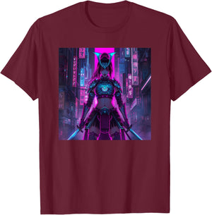 Cyberpunk Neons Samurai Japanese Art Wowen T-Shirt - T-Shirt | Maroon
