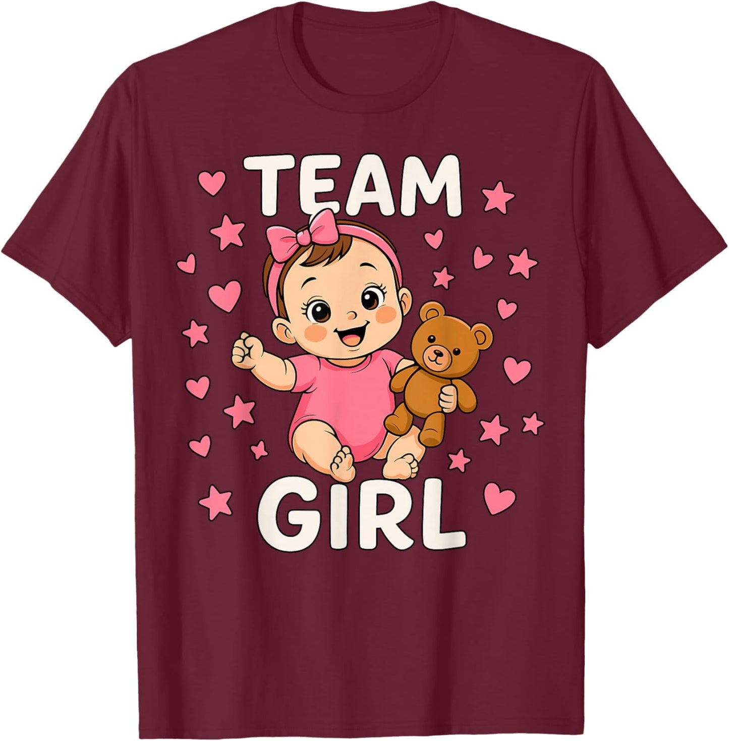 Team Girl Gender Reveal Baby Announcement T-Shirt - T-Shirt | Maroon