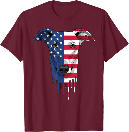 4th of July Greyhound Dog American Flag Patriotic T-Shirt - T-Shirt | Maroon