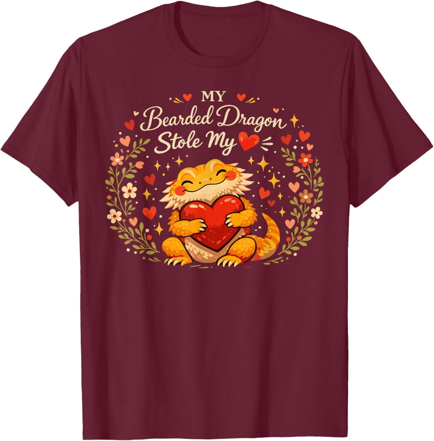 My Bearded Dragon Stole My Heart Funny Valentine’s Reptile T-Shirt - T-Shirt | Maroon