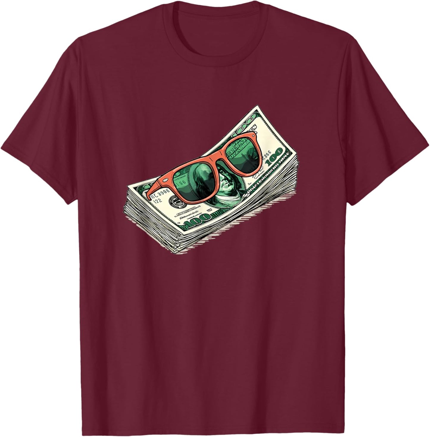 Dollar Bill and Sunglasses T-Shirt - T-Shirt | Maroon