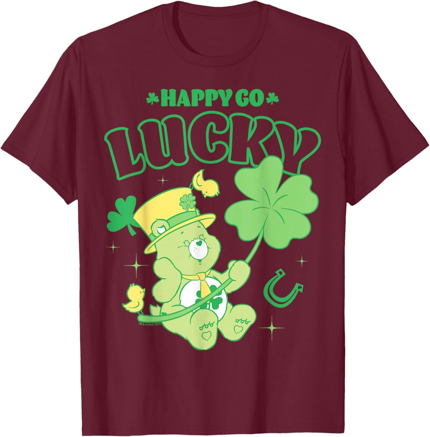 Care Bears St. Patrick's Day Lucky Bear Big Clover Portrait T-Shirt - T-Shirt | Maroon