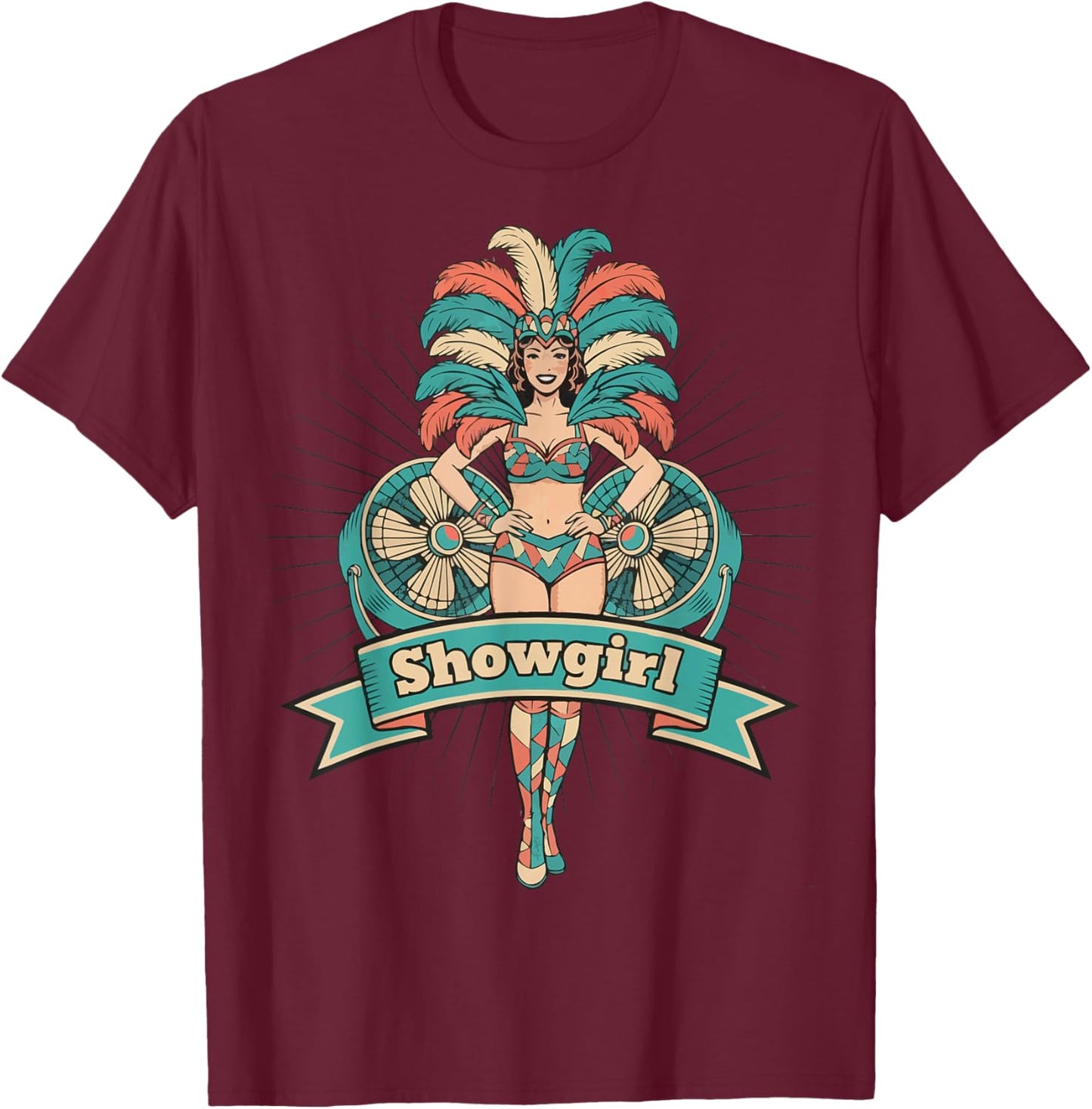 Showgirl Carnival Costume Extravaganza Art T-Shirt - T-Shirt | Maroon