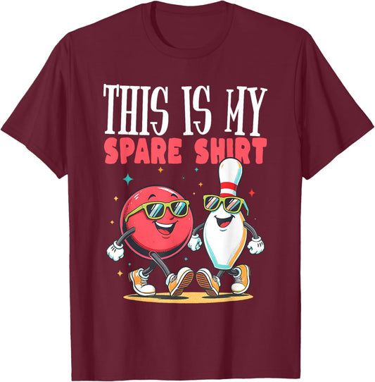 This is My Spare Retro Bowling Funny Bowler Team T-Shirt - T-Shirt | Maroon