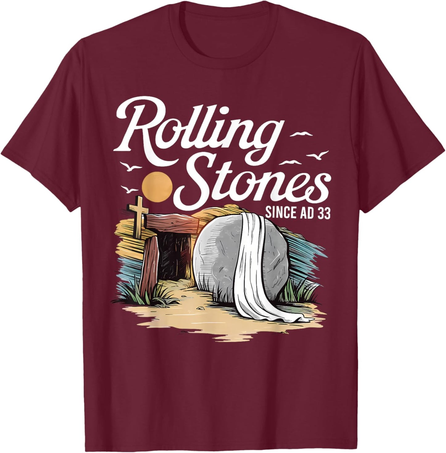 The Stone was Rolled Away He is Alive Retro Christian Easter T-Shirt - T-Shirt | Maroon