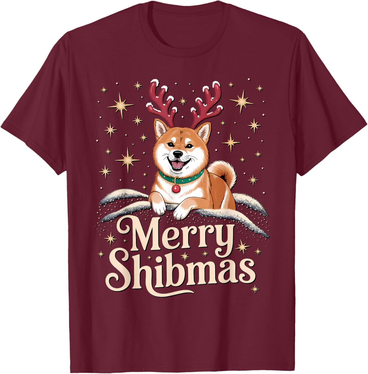 Merry Shibmas – Funny Shiba Inu Christmas T-Shirt - T-Shirt | Maroon