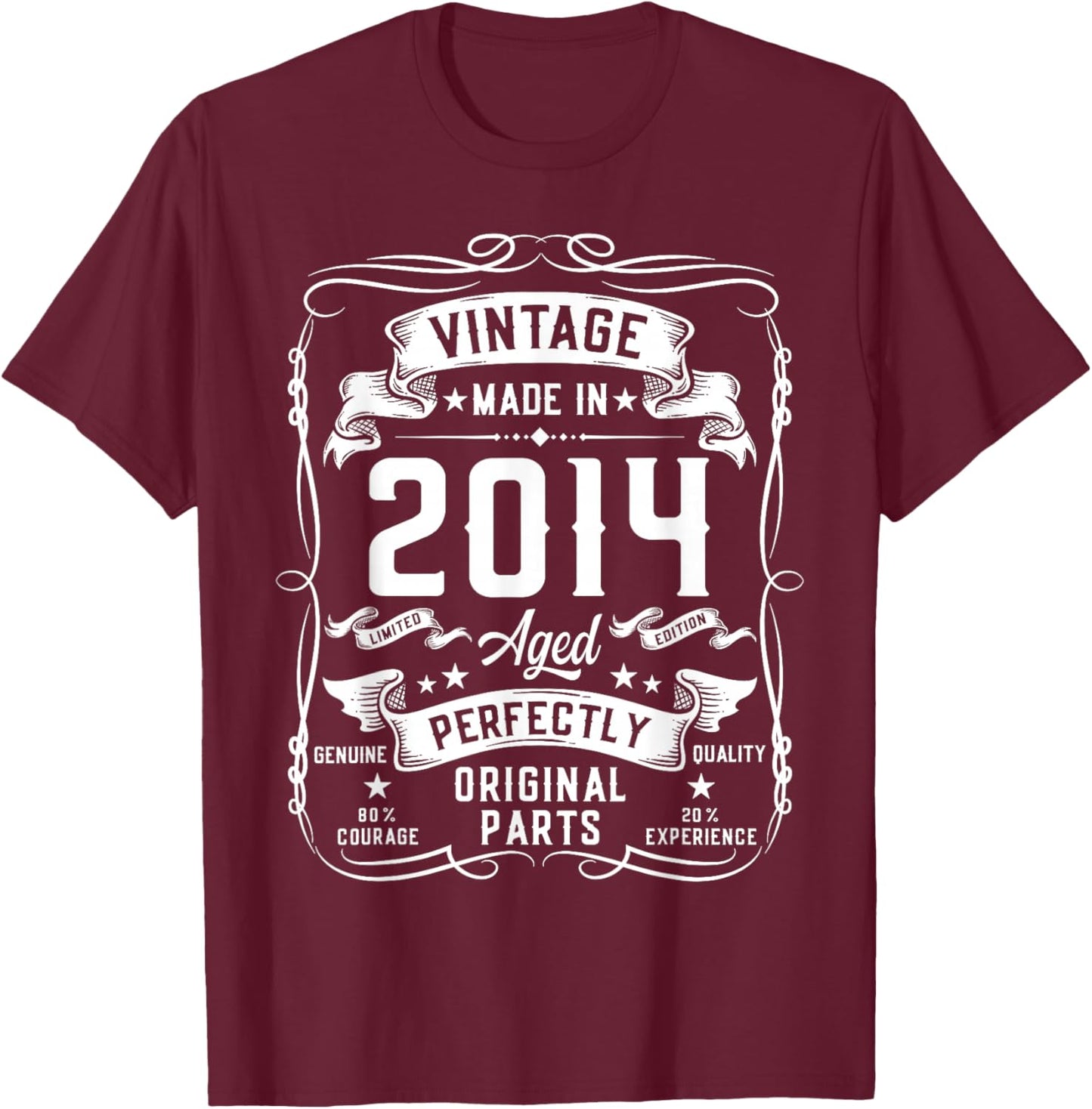 Vintage 2014 12yr 12th Birthday Gifts Boys Girls 12 Year Old T-Shirt - T-Shirt | Maroon