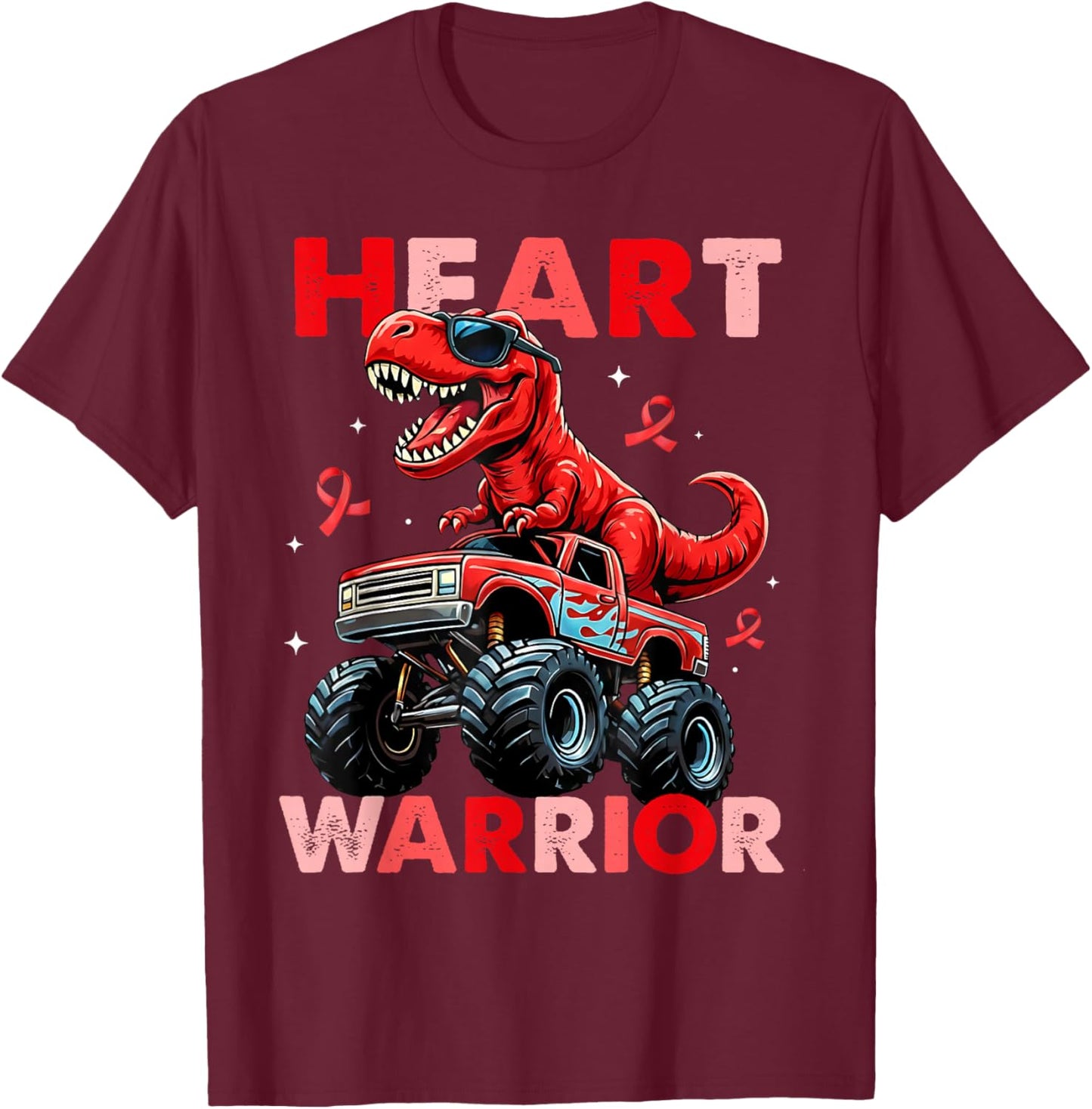 Dino Trex Boys Toddler Heart Warrior Heart Disease Awareness T-Shirt - T-Shirt | Maroon