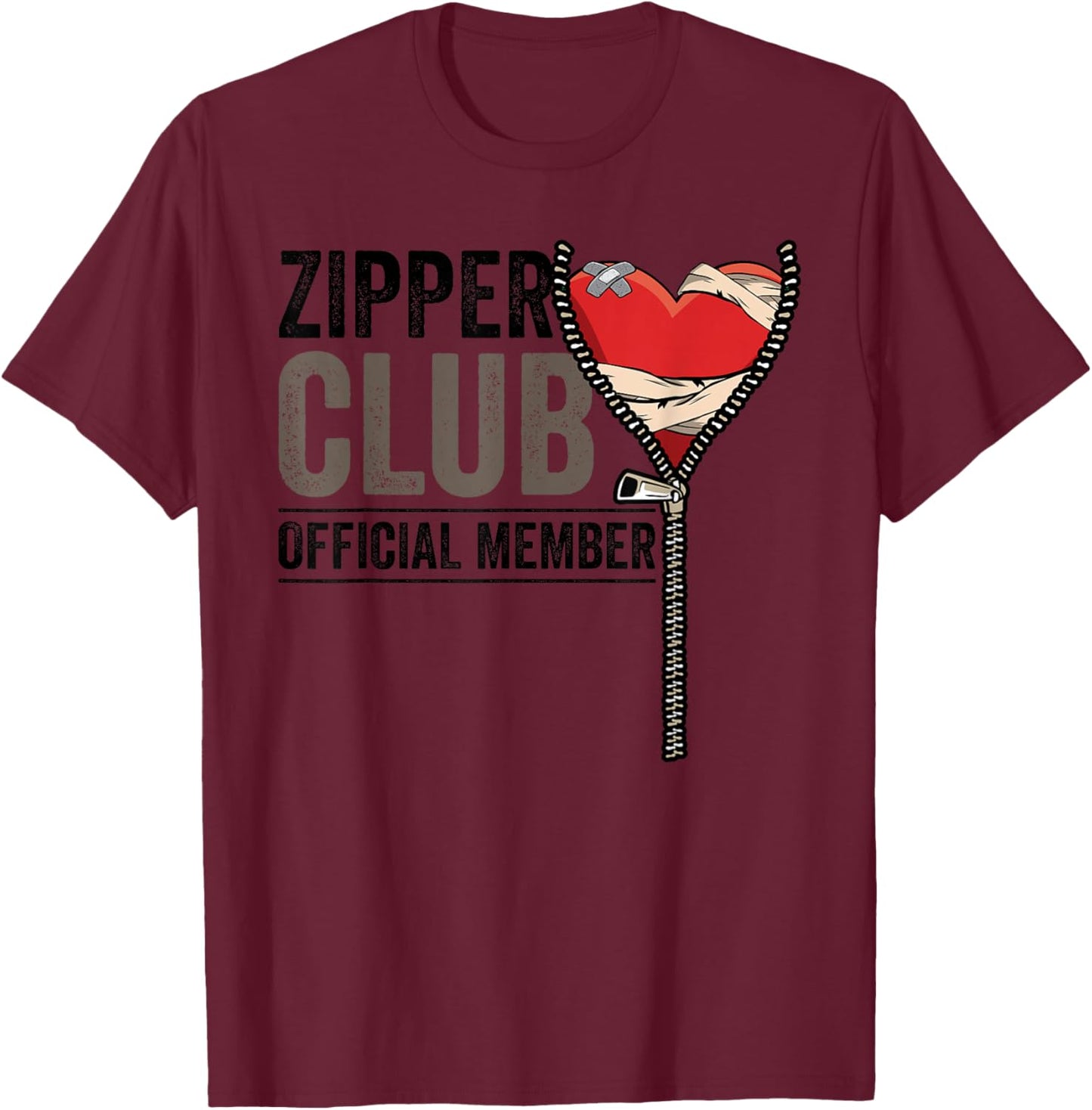 Open Heart Surgery Survivor Zipper Club Member Get Well Gift T-Shirt - T-Shirt | Maroon